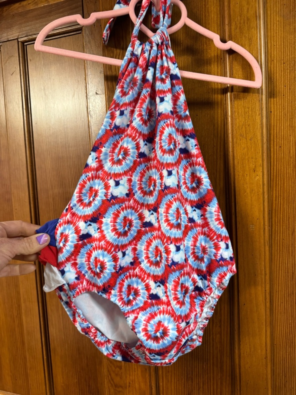 Tie-Dye Red, White, Blue Ruffle Butt Romper